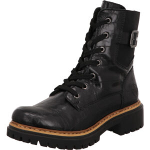 Rieker Damen Stiefelette schwarz mit schwarzer Schnürung und Sohle