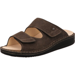 Finn Comfort Herren Pantolette dunkelbraun mit Klett hellen Fußbett und schwarzer Sohle